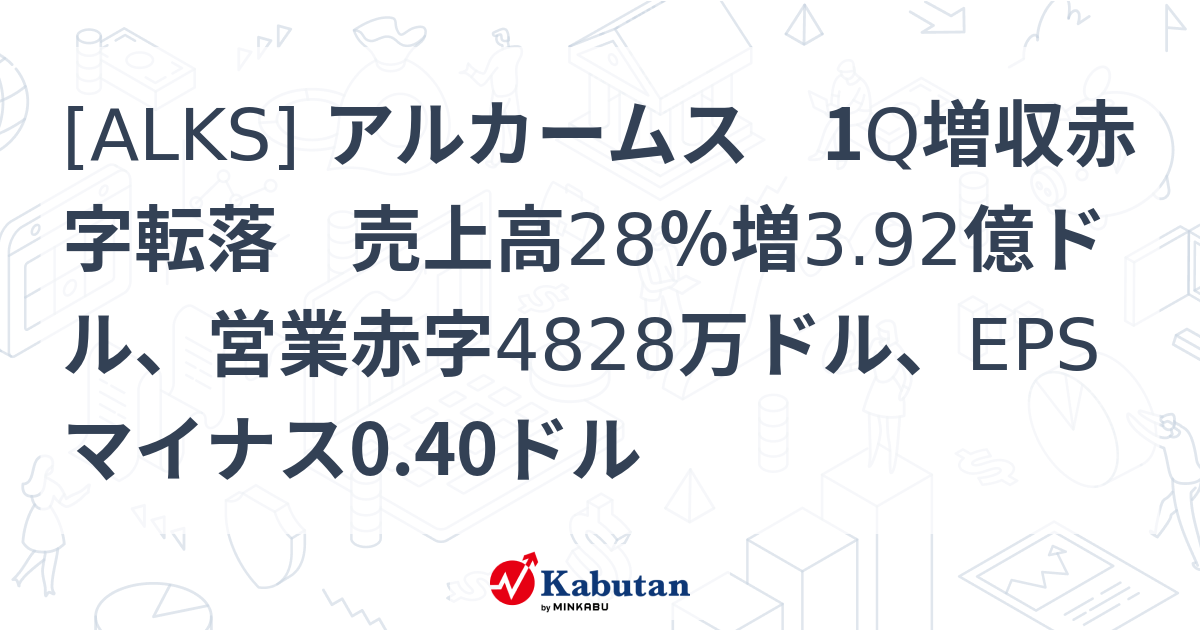 [ALKS] アルカームス 1Q増収赤字転落 売上高28％増3.92億ドル、営業赤字4828万ドル、EPSマイナス0.40ドル - 株探 ...