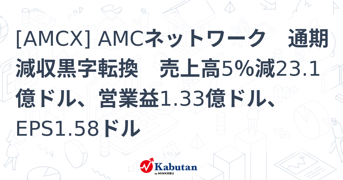 [AMCX] AMCネットワーク 通期減収黒字転換 売上高5％減23.1億ドル、営業益1.33億ドル、EPS1.58ドル - 株探(かぶたん)｜米国株