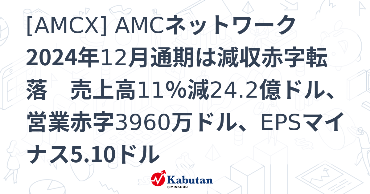 [AMCX] AMCネットワーク 2024年12月通期は減収赤字転落 売上高11％減24.2億ドル、営業赤字3960万ドル、EPSマイナス5. ...
