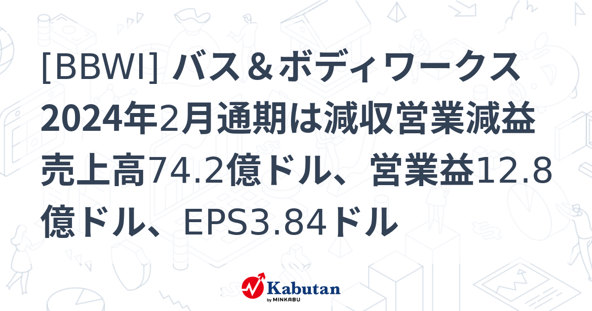 [BBWI] バス＆ボディワークス 2024年2月通期は減収営業減益 売上高74.2億ドル、営業益12.8億ドル、EPS3.84ドル - 株探 ...