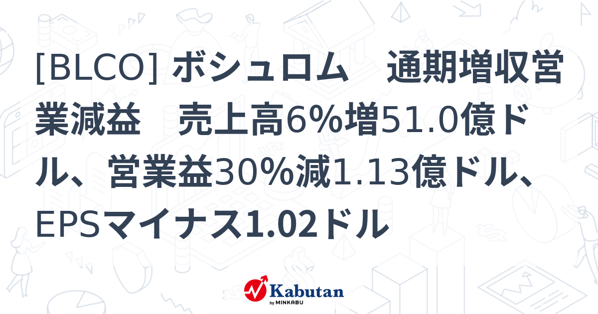 [BLCO] ボシュロム 通期増収営業減益 売上高6％増51.0億ドル、営業益30％減1.13億ドル、EPSマイナス1.02ドル - 株探 ...