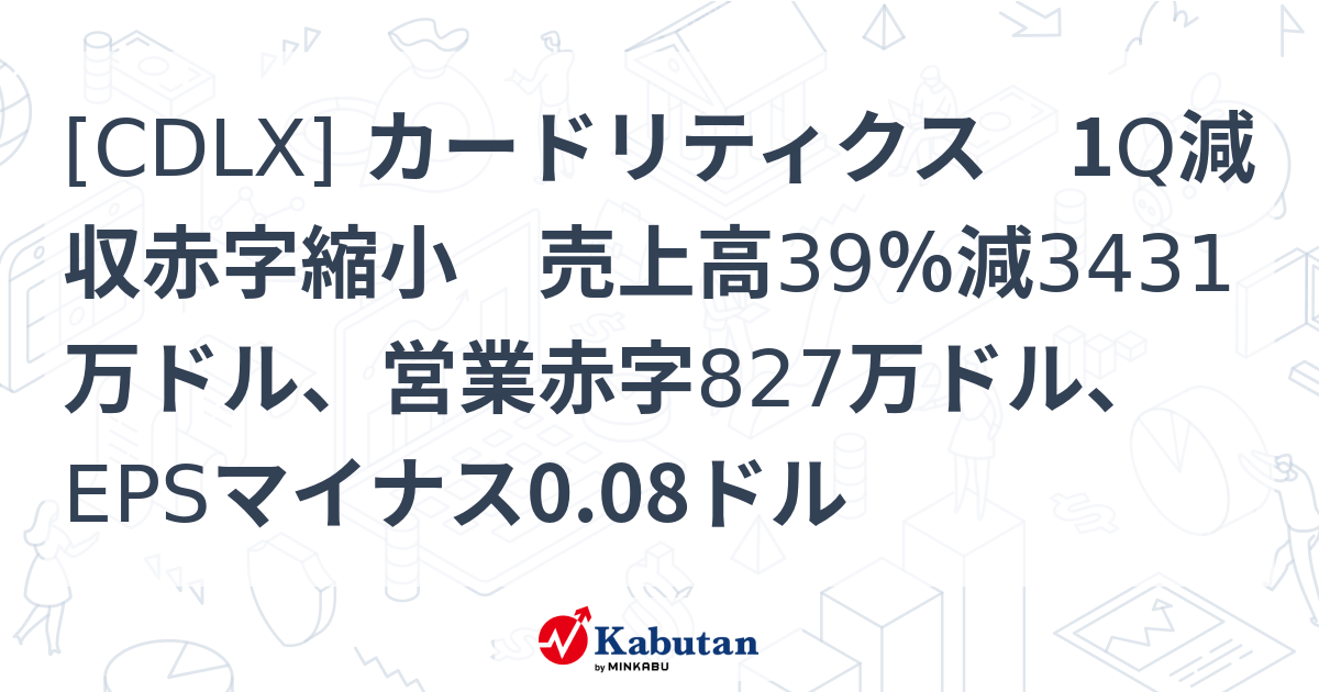 [CDLX] カードリティクス 1Q減収赤字縮小 売上高39％減3431万ドル、営業赤字827万ドル、EPSマイナス0.08ドル - 株探 ...