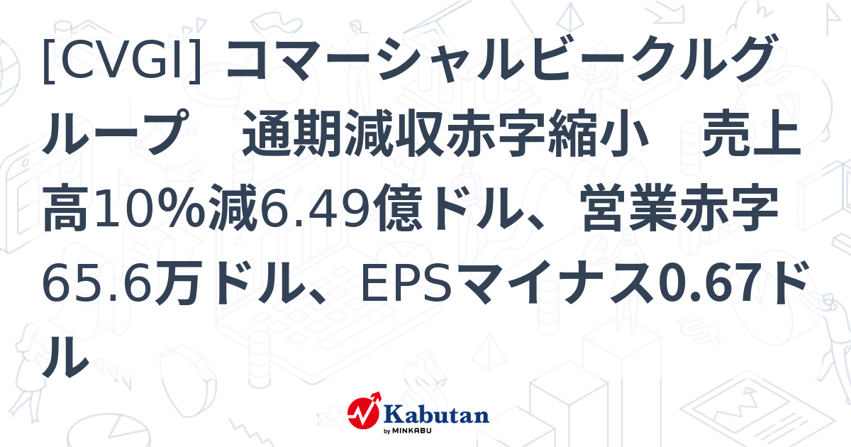[CVGI] コマーシャルビークルグループ 通期減収赤字縮小 売上高10％減6.49億ドル、営業赤字65.6万ドル、EPSマイナス0.67ドル ...