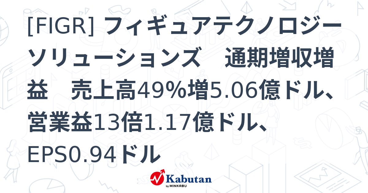 [FIGR] フィギュアテクノロジーソリューションズ 通期増収増益 売上高49％増5.06億ドル、営業益13倍1.17億ドル、EPS0.94 ...