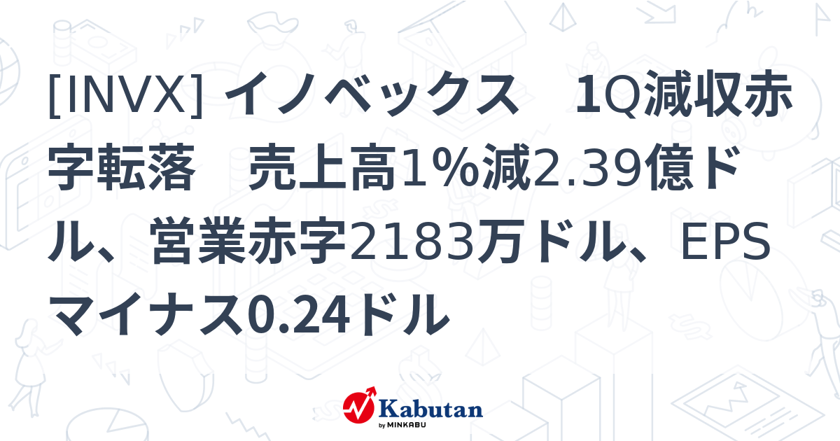[INVX] イノベックス 1Q減収赤字転落 売上高1％減2.39億ドル、営業赤字2183万ドル、EPSマイナス0.24ドル - 株探 ...