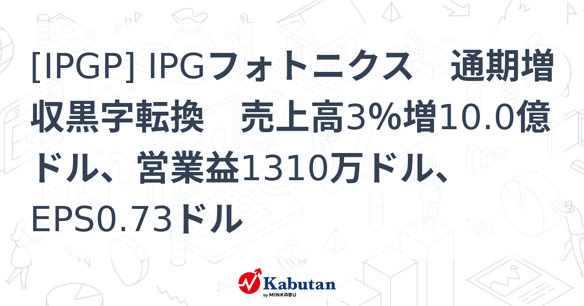 [IPGP] IPGフォトニクス 通期増収黒字転換 売上高3％増10.0億ドル、営業益1310万ドル、EPS0.73ドル - 株探(かぶたん)｜米国株