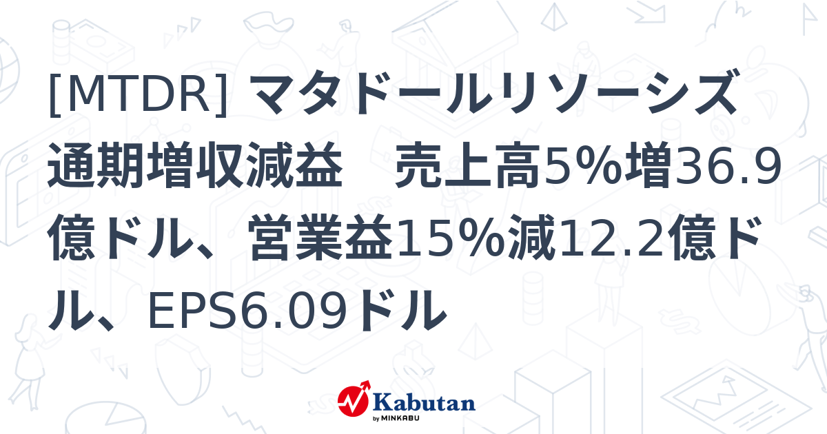 [MTDR] マタドールリソーシズ 通期増収減益 売上高5％増36.9億ドル、営業益15％減12.2億ドル、EPS6.09ドル - 株探 ...