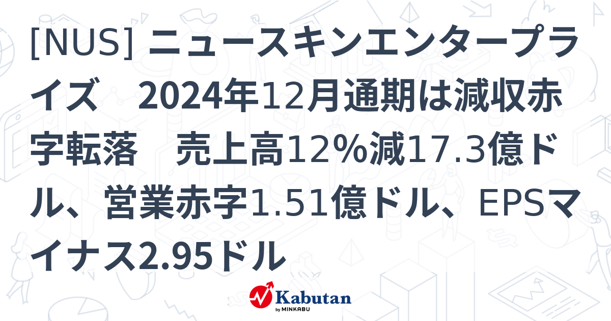 NUS] ニュースキンエンタープライズ 2024年12月通期は減収赤字転落