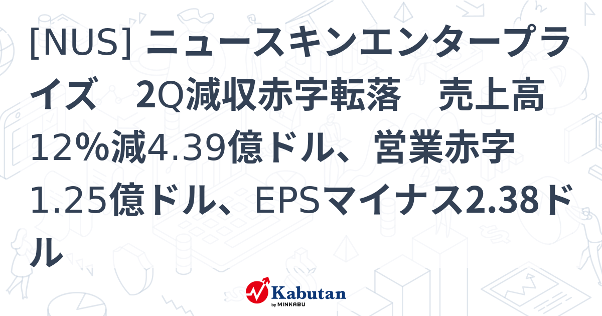 NUS] ニュースキンエンタープライズ 2Q減収赤字転落 売上高12