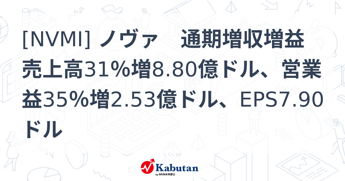 [NVMI] ノヴァ 通期増収増益 売上高31％増8.80億ドル、営業益35％増2.53億ドル、EPS7.90ドル - 株探(かぶたん)｜米国株