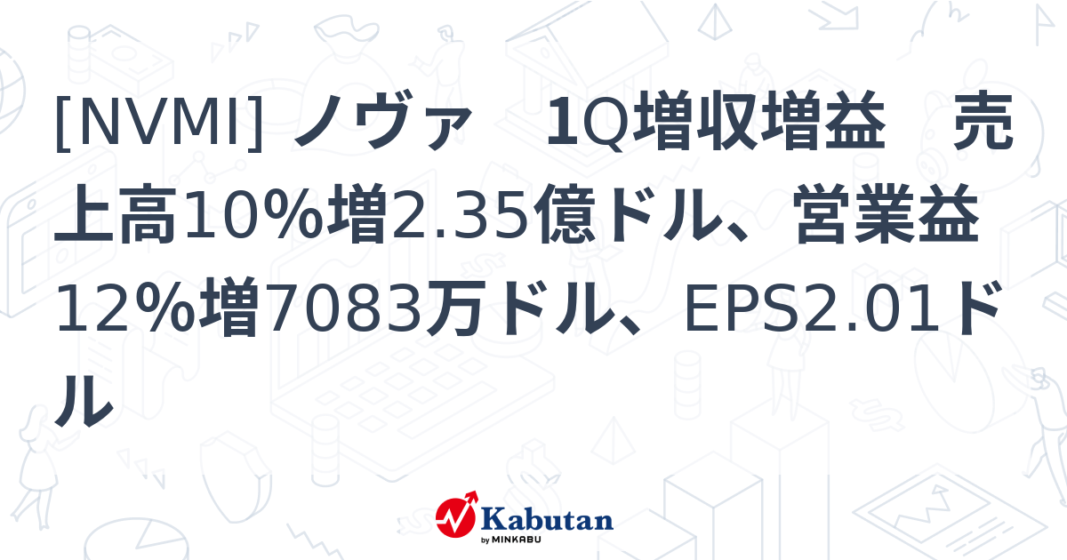 [NVMI] ノヴァ 1Q増収増益 売上高10％増2.35億ドル、営業益12％増7083万ドル、EPS2.01ドル - 株探(かぶたん)｜米国株