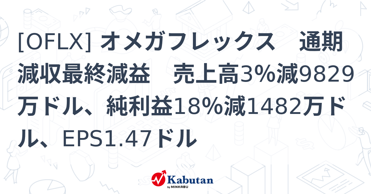 [OFLX] オメガフレックス 通期減収最終減益 売上高3％減9829万ドル、純利益18％減1482万ドル、EPS1.47ドル - 株探 ...