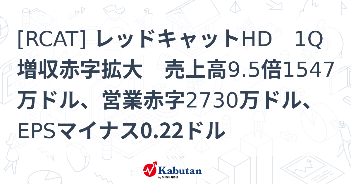 [RCAT] レッドキャットHD 1Q増収赤字拡大 売上高9.5倍1547万ドル、営業赤字2730万ドル、EPSマイナス0.22ドル - 株探 ...