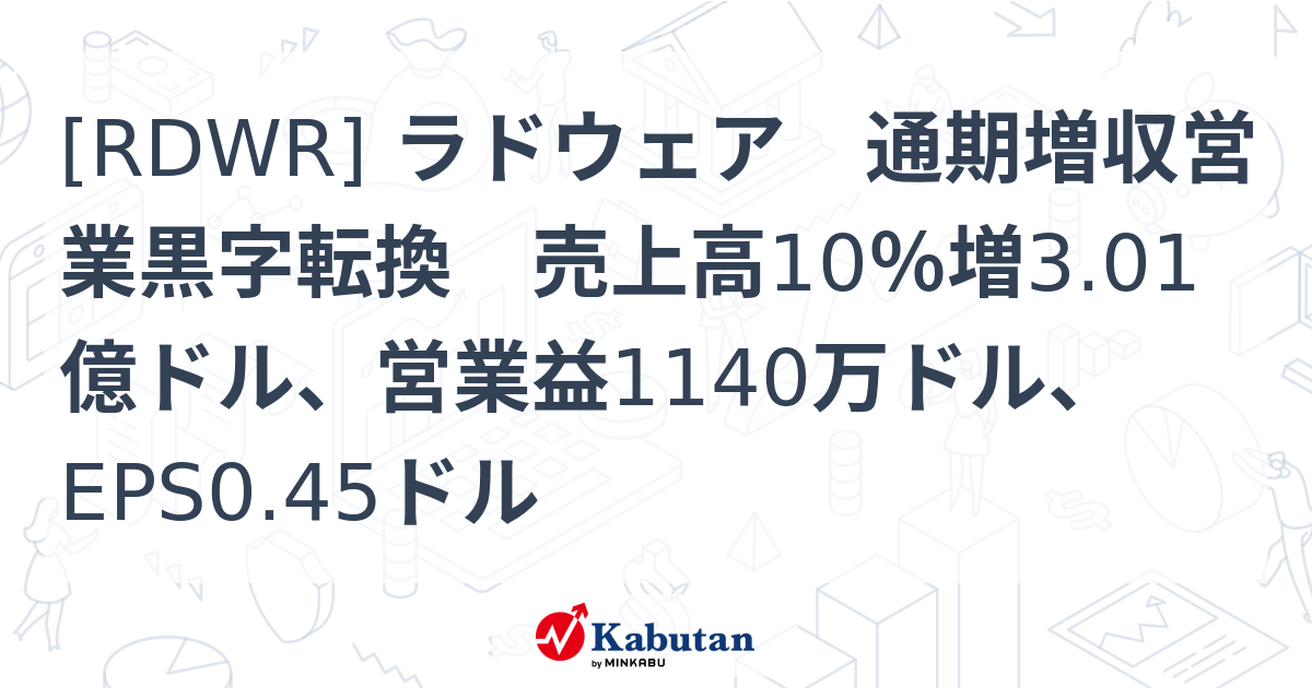 [RDWR] ラドウェア 通期増収営業黒字転換 売上高10％増3.01億ドル、営業益1140万ドル、EPS0.45ドル - 株探(かぶたん)｜米国株