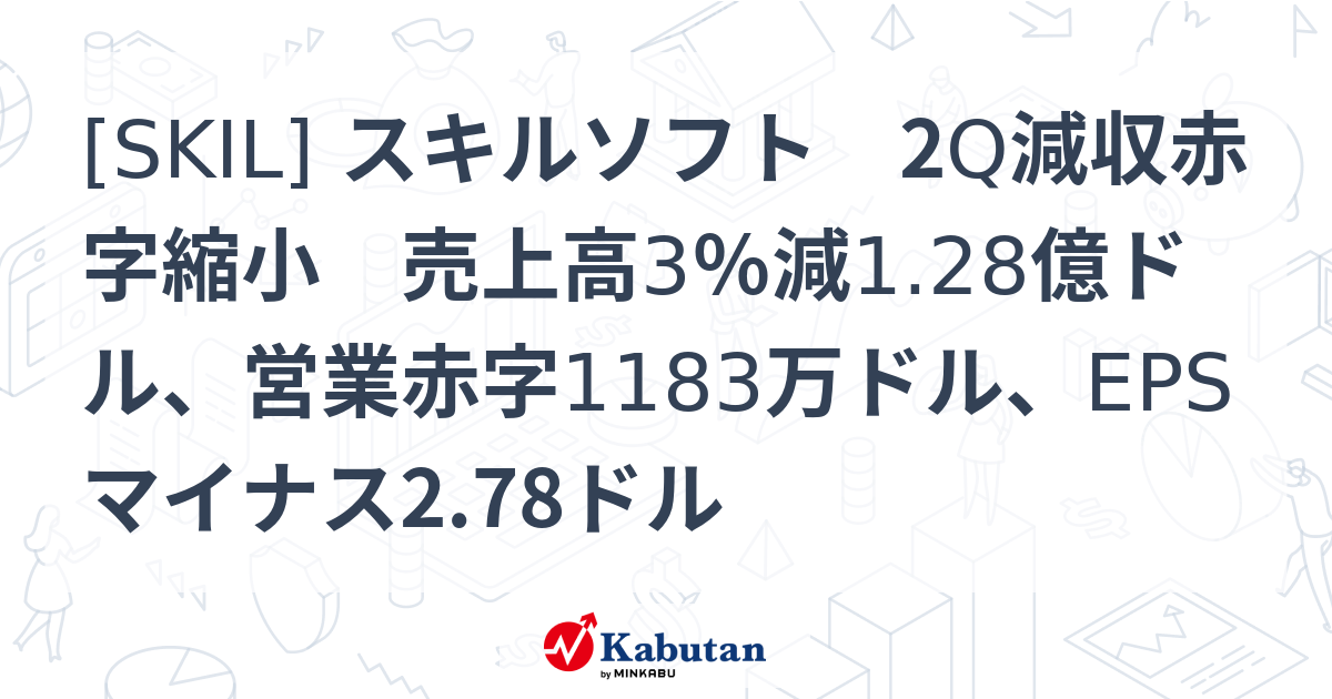 SKIL] スキルソフト 2Q減収赤字縮小 売上高3％減1.28億ドル