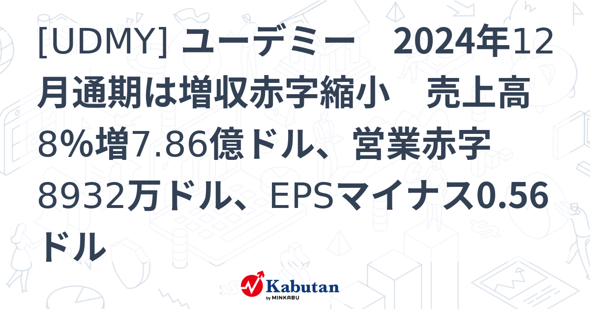 UDMY] ユーデミー 2024年12月通期は増収赤字縮小 売上高8％増