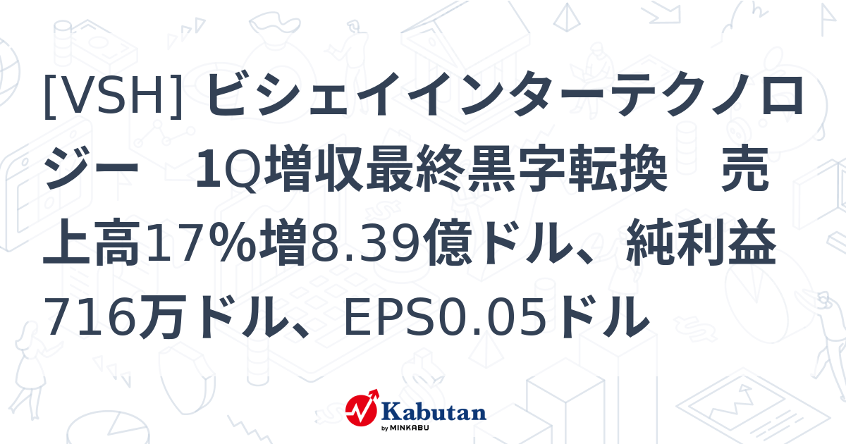 [VSH] ビシェイインターテクノロジー 1Q増収最終黒字転換 売上高17％増8.39億ドル、純利益716万ドル、EPS0.05ドル - 株探 ...