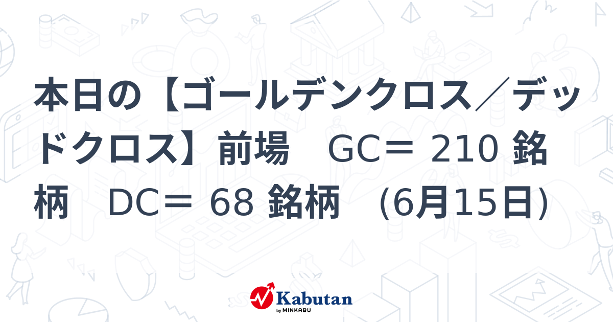 本日の【ゴールデンクロス／デッドクロス】前場 GC＝ 210 銘柄 DC＝ 68 銘柄 (6月15日) | テクニカル - 株探ニュース