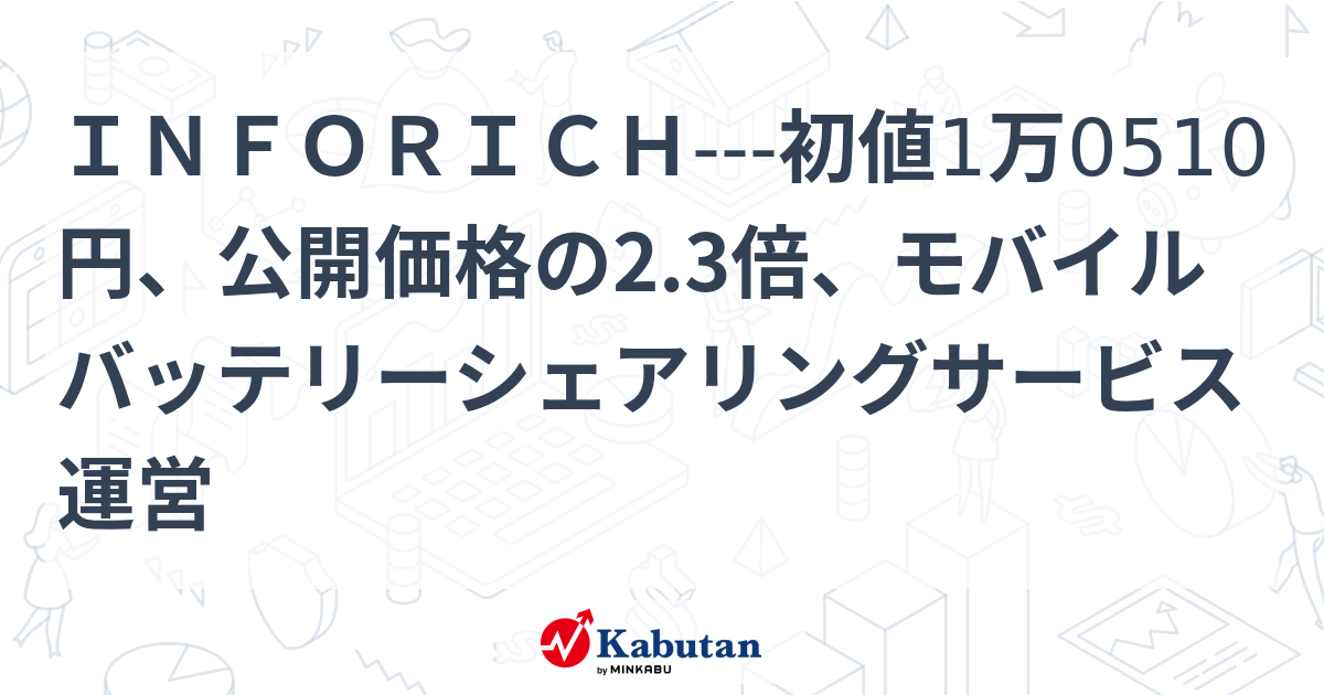 INFORICH---初値1万0510円、公開価格の2.3倍、モバイルバッテリーシェアリングサービス運営 | 個別株 - 株探ニュース